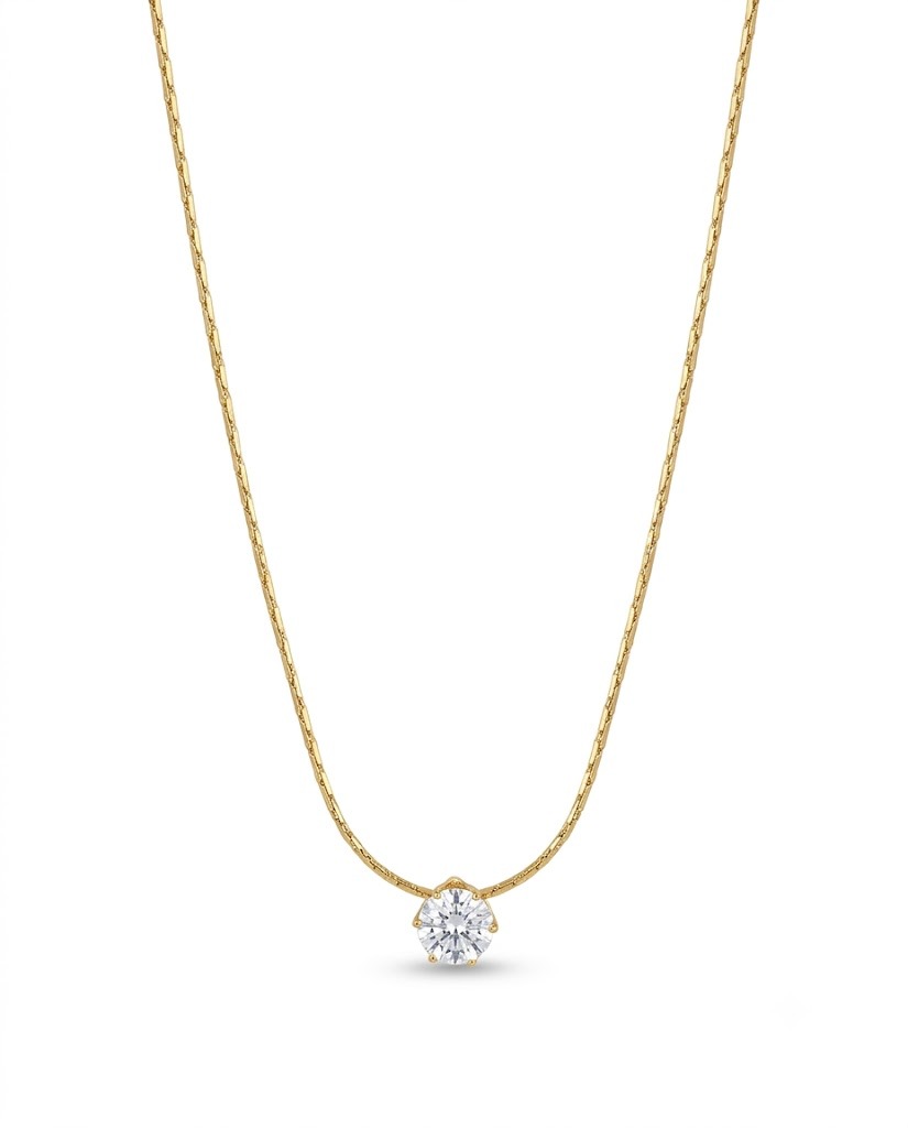 Solitaire Round Crystal Snake Chain Necklace